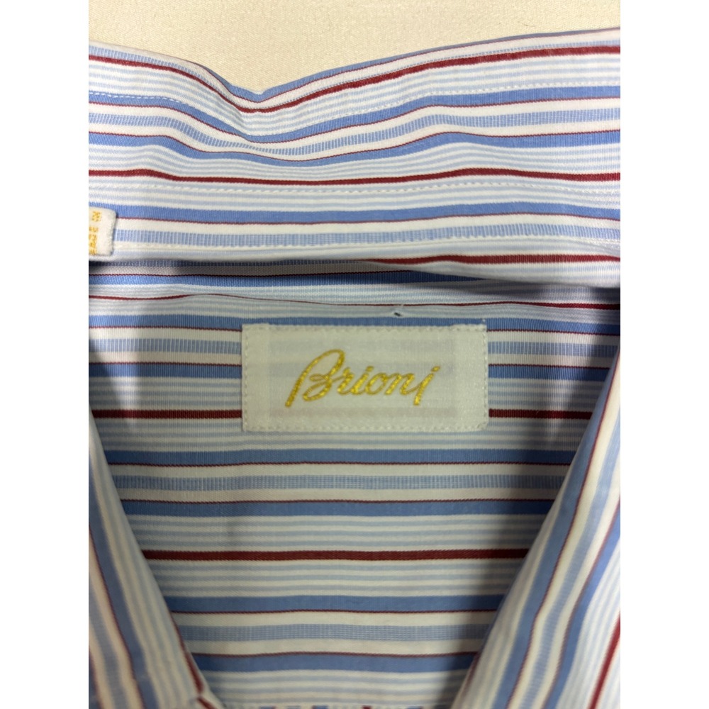 Brioni Mens XL Striped Button Down Shirt Blue Red White Cotton Made in Italy - Picture 3 of 10